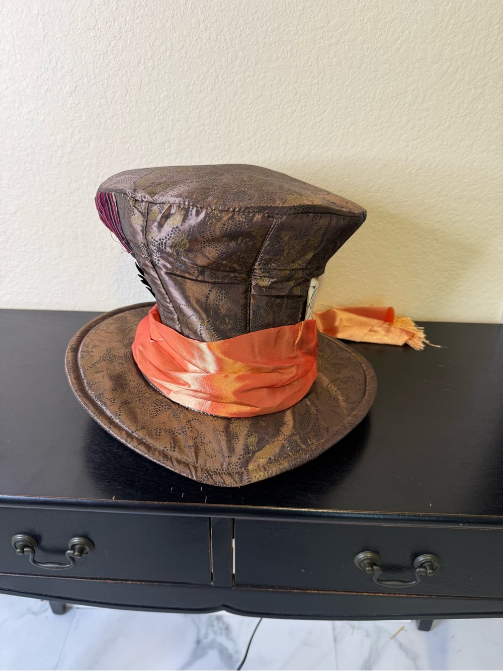 Disney Brown Gold Alice In Wonderland Mad Hatter Costume Top Hat Adjustable OSFM